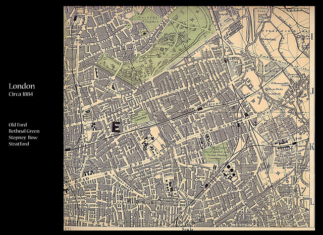 Old Ford Bethnal Green Stepney Bow Stratford map c1884