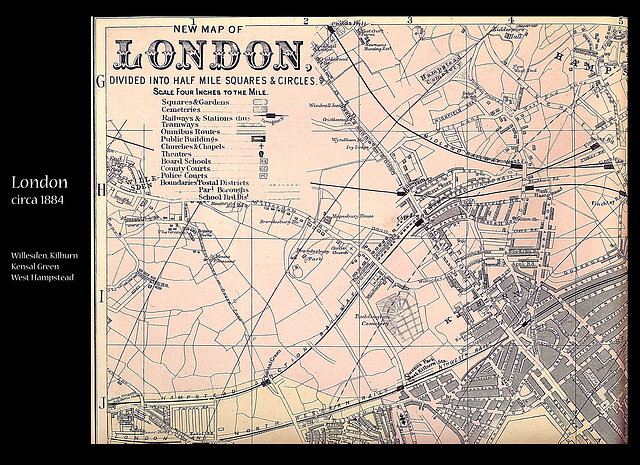 Willesden * Kilburn * Kensal Green * West Hampstead - Map c.1884