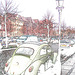VW et lampadaire /  VW & street lamp - Copenhagen. 26-10-2008 -  Contours de couleurs - Colorful outlines