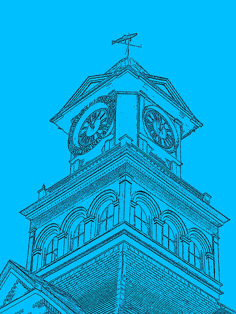 Palais de justice /  Courthouse -  Newport, Vermont.  USA / États-Unis.  23 mai 2009 -  Lead artwork in blue / Mine de plomb  en bleu