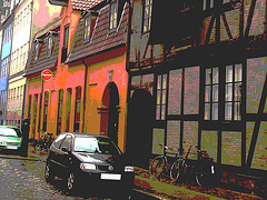 Façade colorée en perspective /  Colourful façade in perspective  -  Copenhague.   26 -10-2008 - Version postérisée