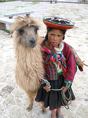 Fillette Quechua et son lama, Pérou