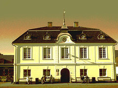 Tourist information building  /   Bureau d'information touristique .   Laholm  / Suède - Sweden.  25 octobre 2008- Sepia postérisé