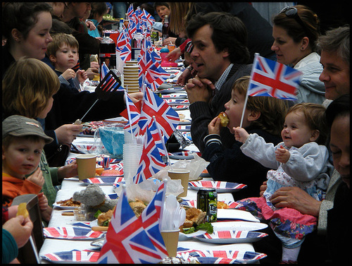 flags waving at the street party