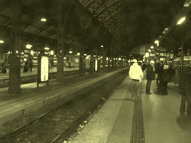 Copenhagen train station by the night -19-10-2008  - Vintage photofilter artwork.