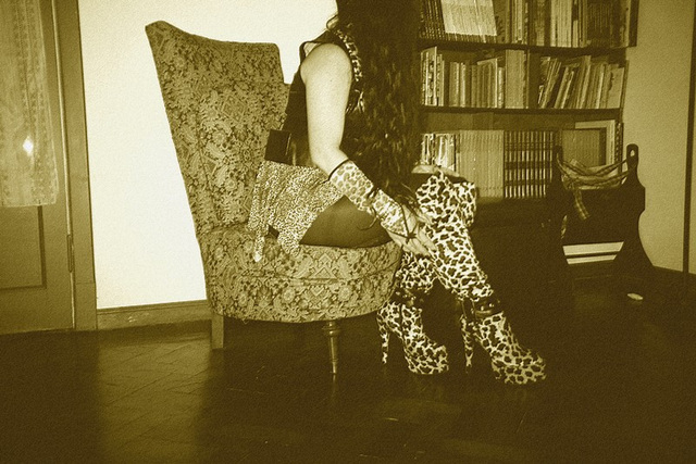 Lady Roxy - The sexy librarian /  La bibliothécaire sexy.   Avec / with permission - Sepia