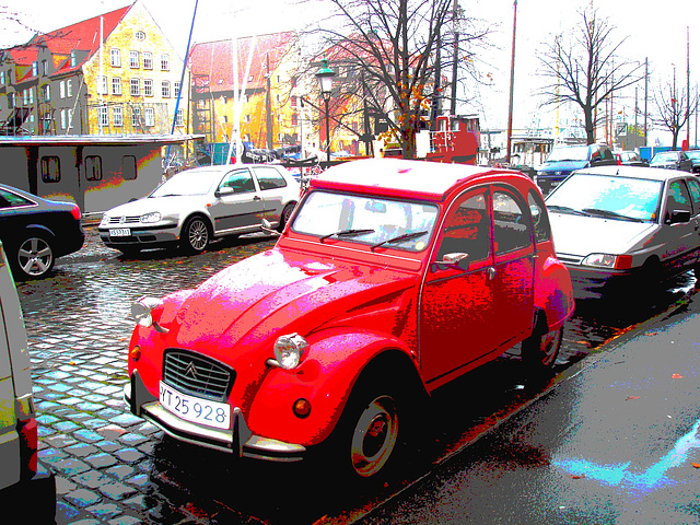 Citroën rouge / Red Citroën - 2CV6 club -   Copenhague .  26-10-2008 -  Postérisation