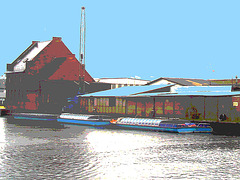 Bateaux-mouches bleus jumeaux.  /  Twin blue river boats - Copenhagen /  Copenhague. 26-10-2008- Postérisation + ciel bleu ajouté