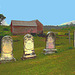 Lake Bomoseen private cemetery. Sur la 4 au tournant de la 30. Vermont, USA - États-Unis. - Postérisation avec  ciel bleu photofiltré