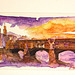 akvarelo de la ponto Vecchio en Florenco