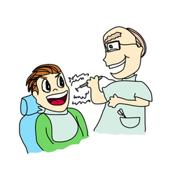 Vector cartoon of dentist with patient