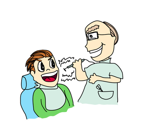 Vector cartoon of dentist with patient