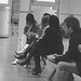 Quatuor sexy en bottes à talons aiguilles /  Hot quartet in stiletto heeled boots -  Aéroport de Montréal.  15-11-2008.  -  Impatience en talons aiguilles. N & B