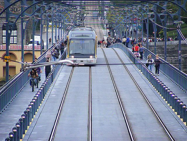 Tram crossing the Douro