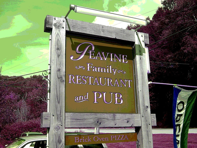 Peavine restaurant  -  Route 107. Vermont USA  - 25 juillet 2009 -  Inversion RVB postérisée