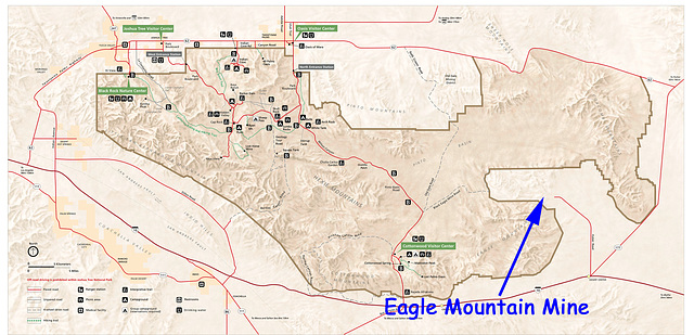Joshua Tree National Park map showing Eagle Mountain Mine