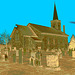Église et cimetère de Dunham. Québec, Canada . 21-11-2009 - Sepia photofiltré avec ciel bleu photofiltré