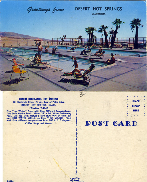 Desert Highlands Hot Springs postcard 2-sided