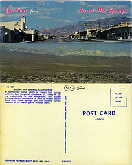 Desert Hot Springs Palm Drive postcard 2-sided