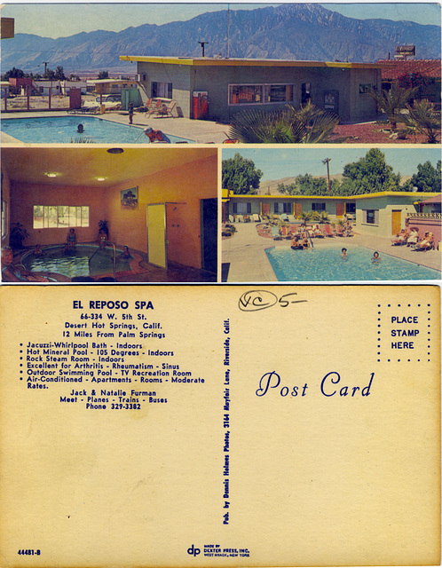 El Reposo Spa (66334 5th St.) postcard 2-sided