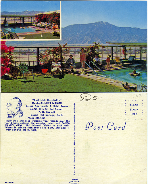 McLaughlin's Manor (66725 12th St.) postcard 2-sided