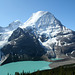 Mount Robson, Berg and Mist Glaciers and Berg Lake from the Hargreaves Lake Trail.