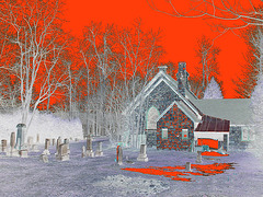 St.Marys Anglican church Como et cimetière - Hudson QC.  25-03-2010 - Négatif au ciel et neige rouge
