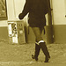 Guldfynd Swedish blond in jeans with low-heeled boots /  La Déesse blonde  Guldfynd en jeans et bottes à talons plats -  Ängelholm / Suède - Sweden.  23 octobre 2008 - Sepia