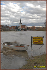 Flood water at ferry boat Mainstockheim