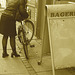Bageri blonde Danish mature biker in chunhy hammer heeled boots /  Copenhagen, Denmark - 19-10-2008- Sepia