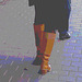 Fruits display blond in short dress and pale sexy chunky heeled boots /   Blonde suédoise en jupe courte et bottes sexy - Ängelholm /  Sweden - Suède - 23-10-2008- Postérisation