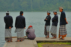 Balinese visitors at the temple complex