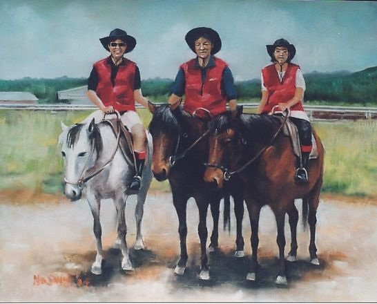 Ĉeval-Rajdanta Familio=Horse-Riding Family_pastel on paper=pasxtele sur papero_72.7x91cm(30f)_2004_HO Song