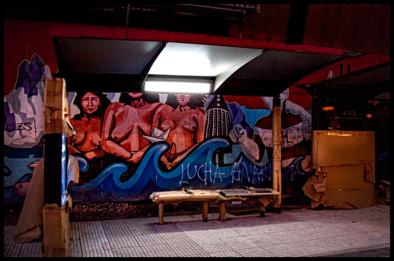 Mapuche bus stop at night