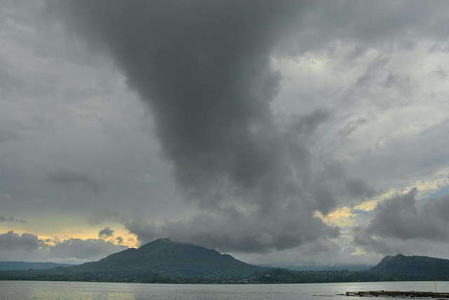 Dramatic clouds scenes over the volcano