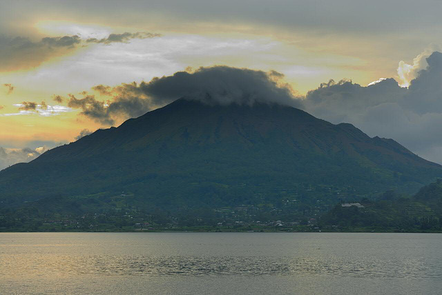 Batur volcano in sunset