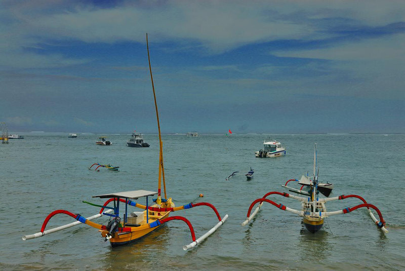 Outrigger boats at the Sanur beach