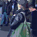 Blonde danoise à chapeau en bottes à talons hauts / Blond danish hatter in high-heeled boots -  Copenhagen, Denmark / Copenhague, Danemark.   20 octobre 2008 - Mosaïque postérisée /  Mosaic artwork