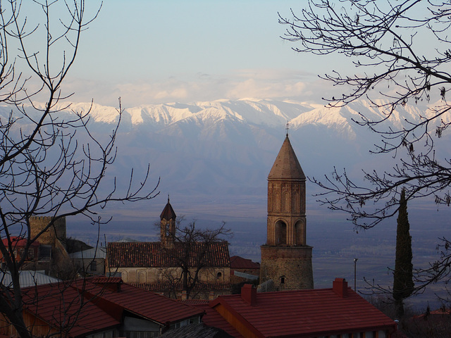 Evening Sun Hitting the Caucasus Mountains