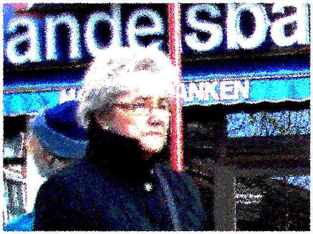 Handlesbanken Swedish gray haired mature Lady with glasses / La Dame Handlesbanken aux cheveux gris avec lunettes- Ängelholm /  Suède - Sweden - 23-10-2008 - Peinture à l'huile et pointillisme postéri