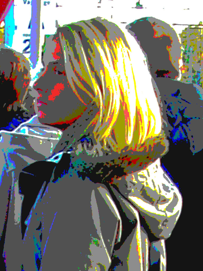 Electric Swedish blonde in chunky heeled boots /  Suédoise blonde électrique en bottes de cuir à talons trapus  / Postérisation