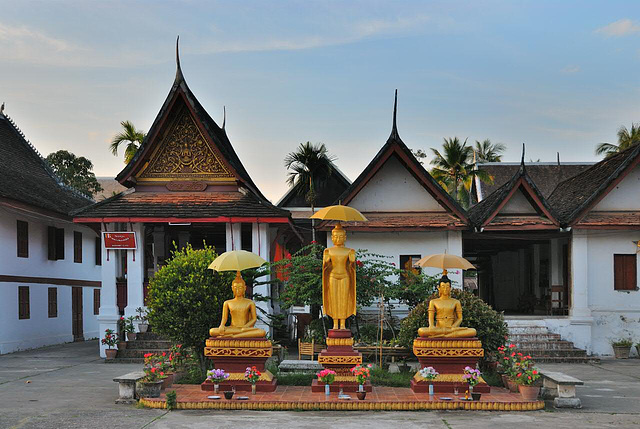 Three Buddha images at Wat Mai Suwannaphumaham