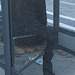 Bus shelter Lady in hidden hammer heeled boots and jeans /  Abribus et bottes de cuir à talons marteaux