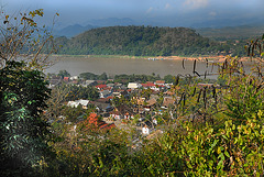 Panorama view from the Phu Si hill steps