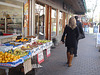 Fruits display blond in short dress and pale sexy chunky heeled boots /   Blonde suédoise en jupe courte et bottes sexy - Ängelholm /  Sweden - Suède - 23-10-2008