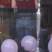 Candelabra eyesight /  Mauve balloons and readhead swedish Lady in jeans /  Assortiment de jeans et ballons mauves