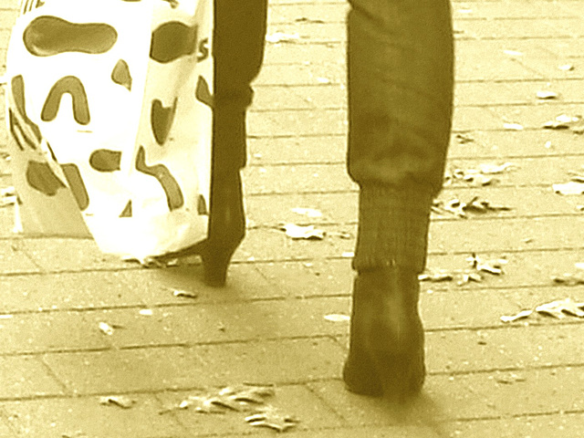 Maman MQ en bottes à talons hauts /  MQ Swedish Mom in high-heeled boots  /    Ängelholm / Suède - Sweden.  23 octobre 2008- Sepia