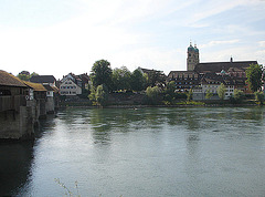 20070503 0406DSCw [D~SÄK] Holzbrücke, Rhein, St. Fridolinsmünster, Kirche, Bad Säckingen, Foto von Stein (CH)