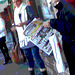 Newspaper blond at her cell / La blonde au journal avec son cellulaire -Ängelholm /    Suède - Sweden.  23 octobre 2008  - Postérisation