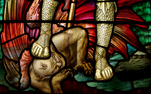 Detail of Morris and Co War Memorial Window, Warslow Church, Staffordshire